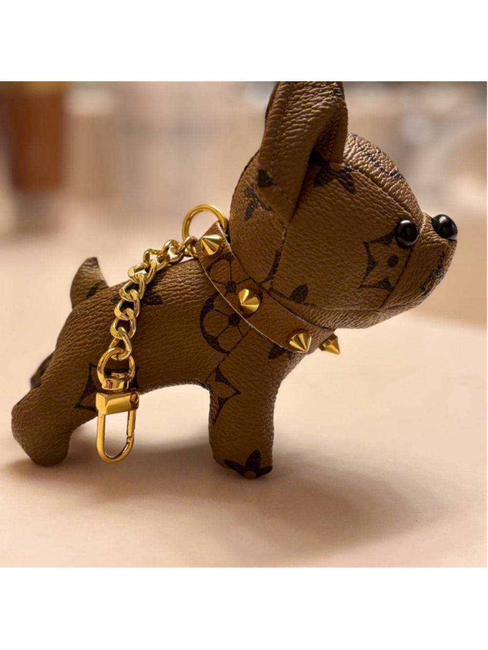 Luxury Monogram Brown Dog Keychain Card Holder with Gold Hardware